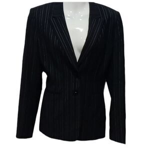 Ladies navy blue pinstripe suit jacket blazer 8